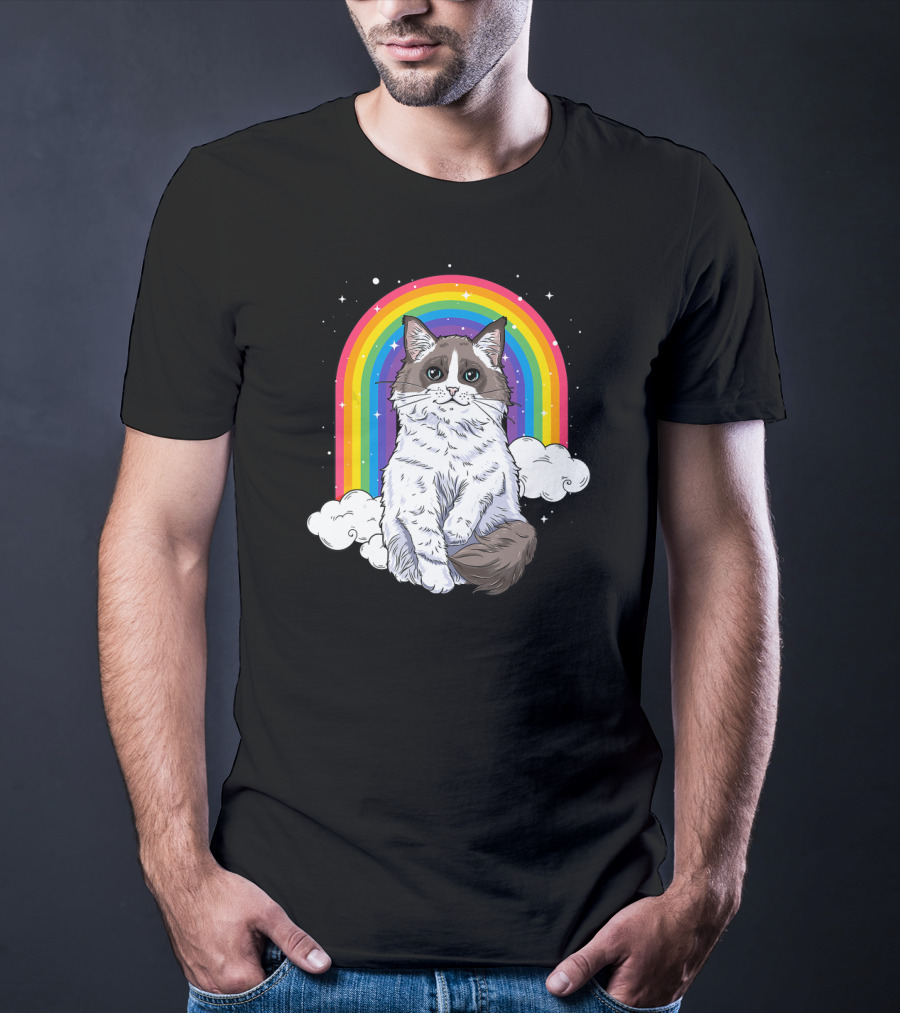 Ragdoll Cat With Rainbow And Clouds For Kitty Lovers T-Shirt