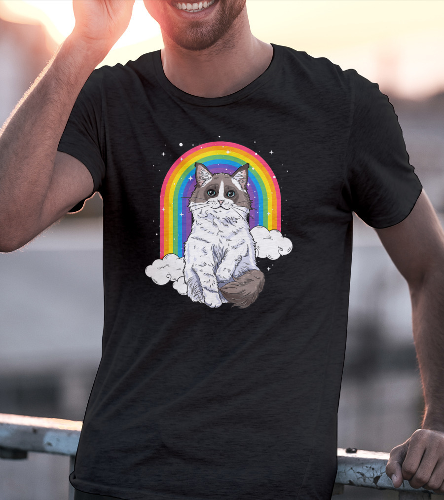 Ragdoll Cat With Rainbow And Clouds For Kitty Lovers T-Shirt