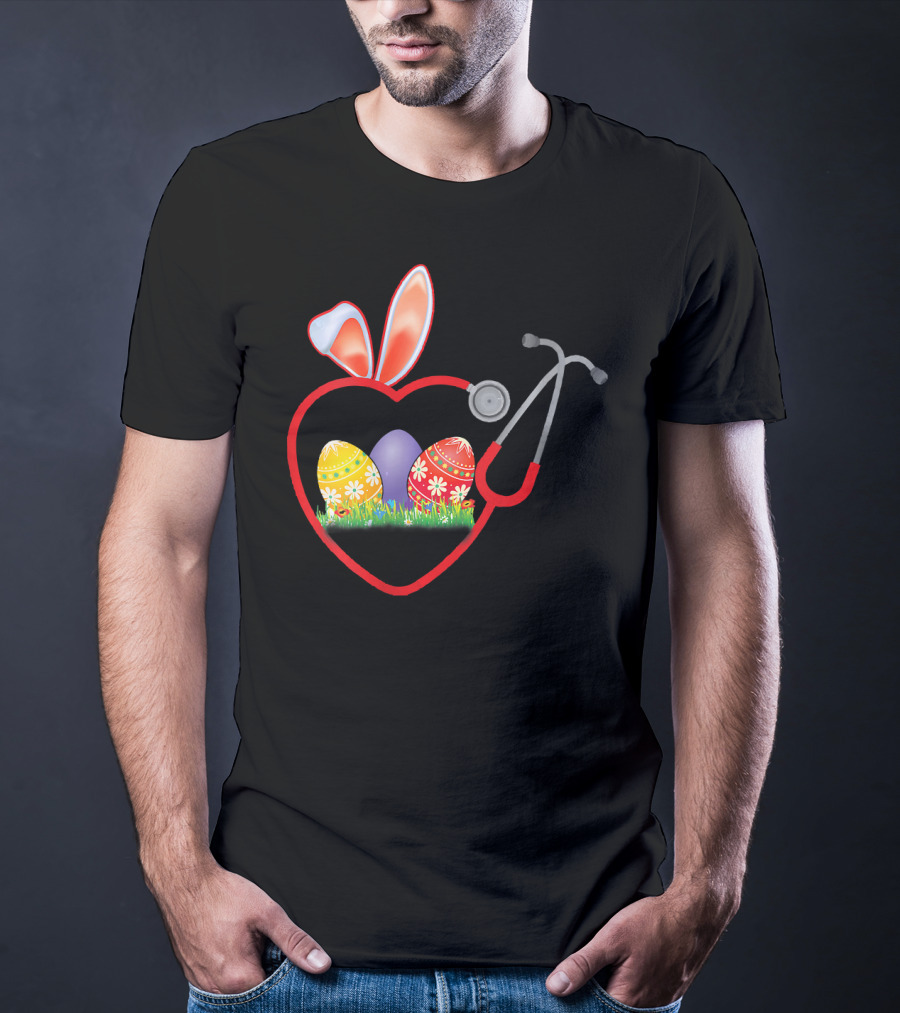 Stethoscope Heart Bunny Ears Easter Eggs Nurse T-Shirt