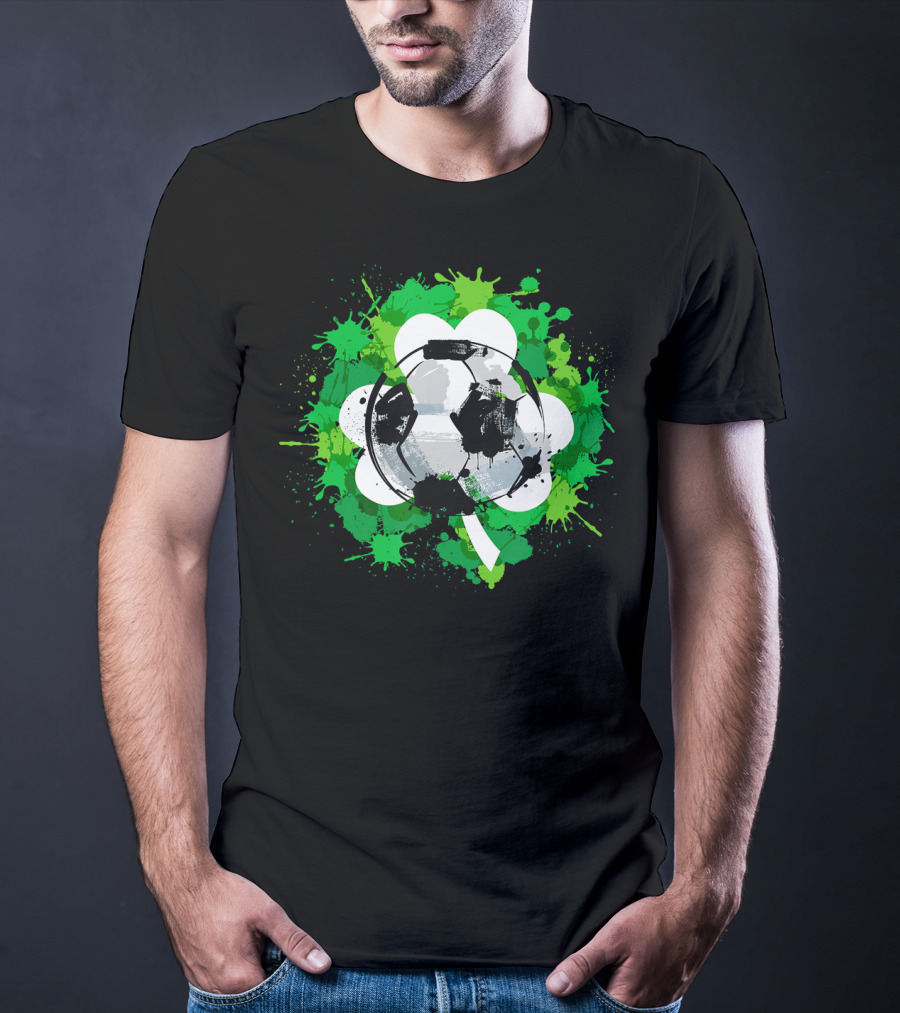 St Patrick's Day Soccer Ball Shamrock Green Splatter T-Shirt