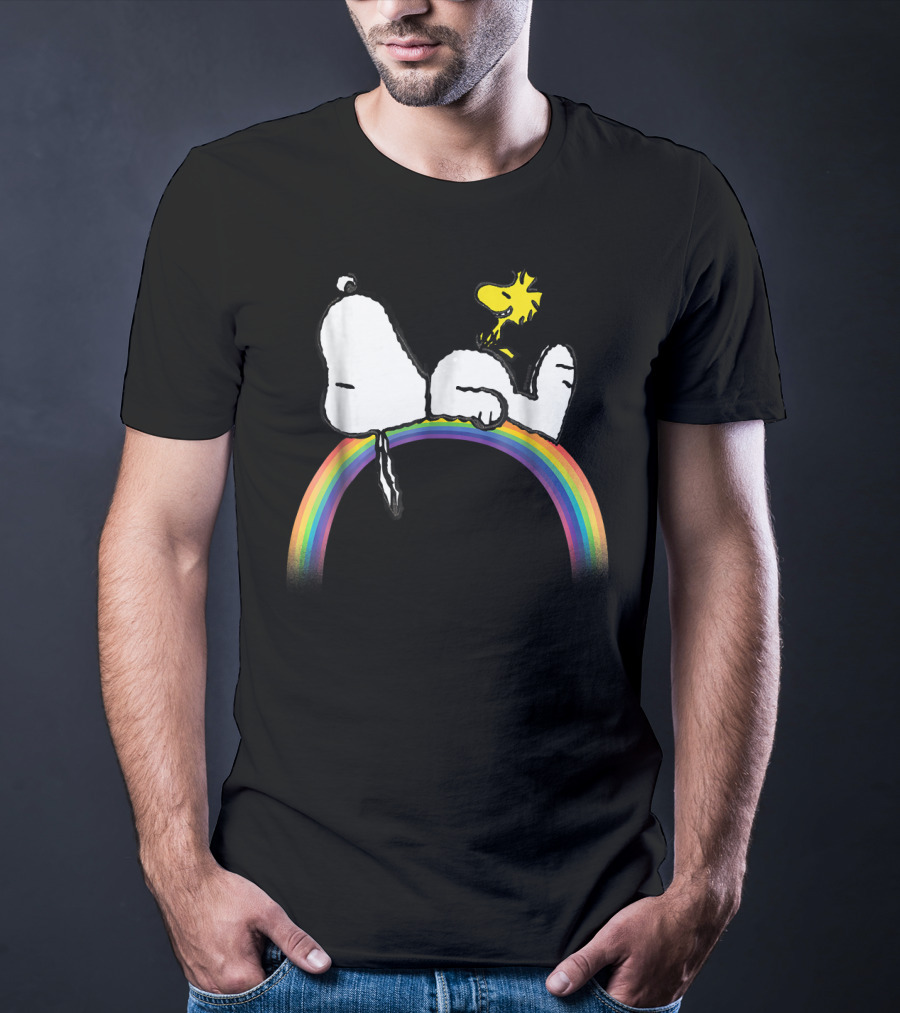Peanuts Snoopy Woodstock Lying On Rainbow T-Shirt