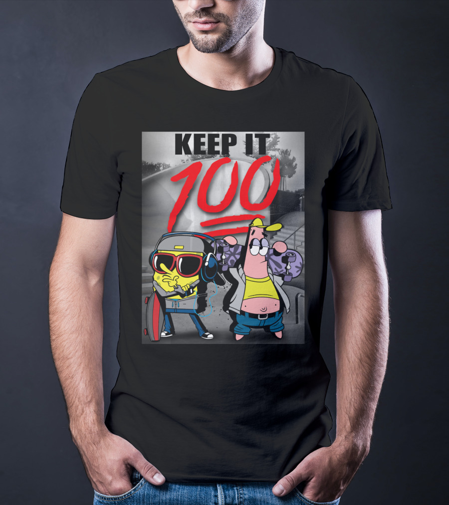 SpongeBob SquarePants Keep It 100 Skateboarding T-Shirt