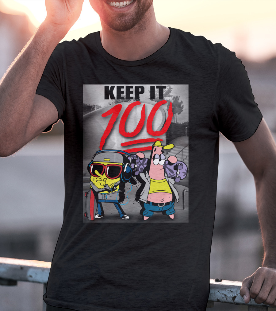 SpongeBob SquarePants Keep It 100 Skateboarding T-Shirt