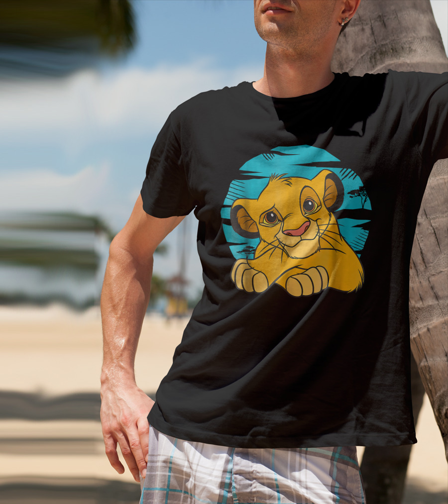 Disney The Lion King Young Simba Resting 90s Style Blue Background T-Shirt