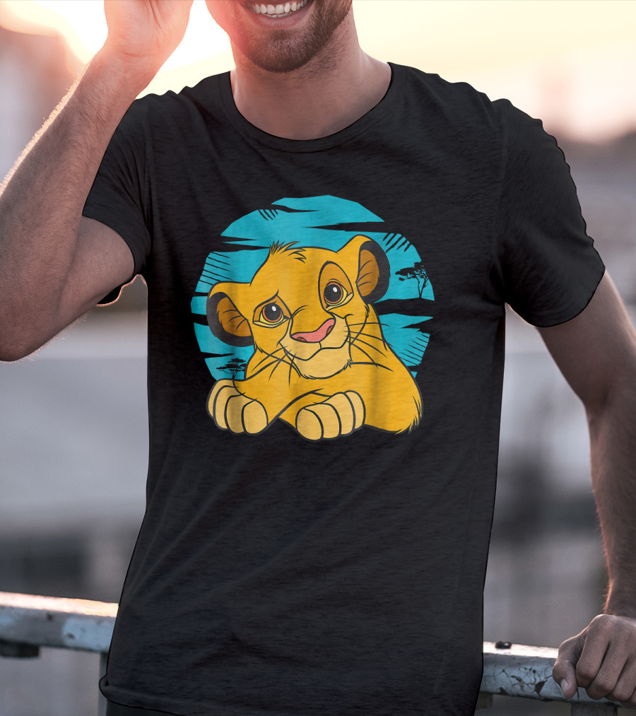 Disney The Lion King Young Simba Resting 90s Style Blue Background T-Shirt