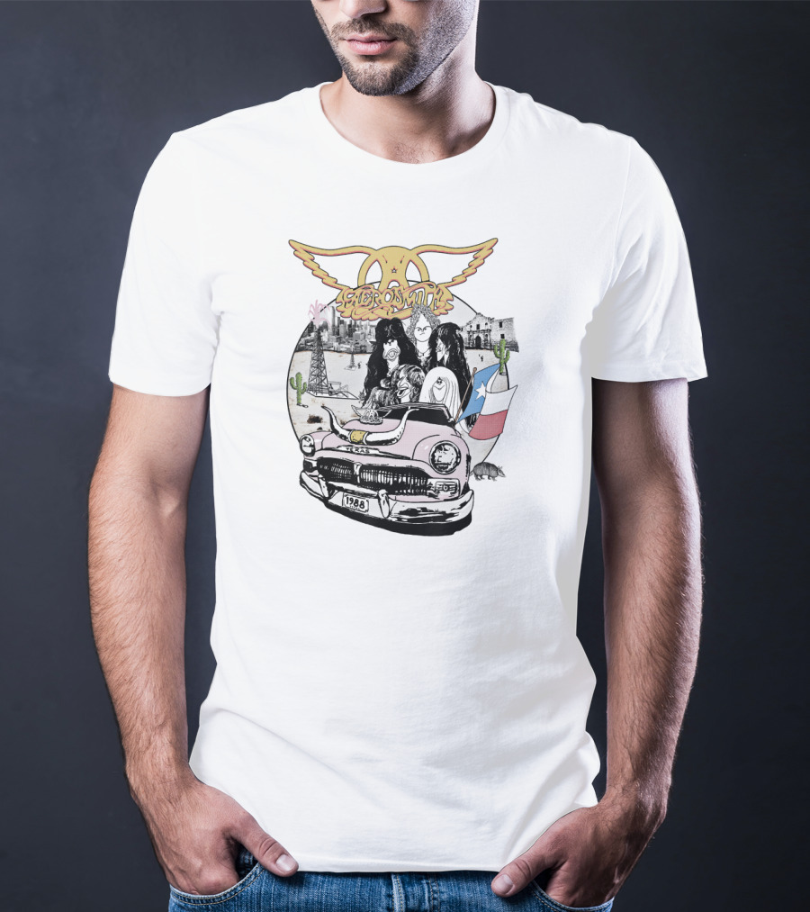Aerosmith Kings Queens Multicolor 1988 Retro Car Desert Scene T-Shirt