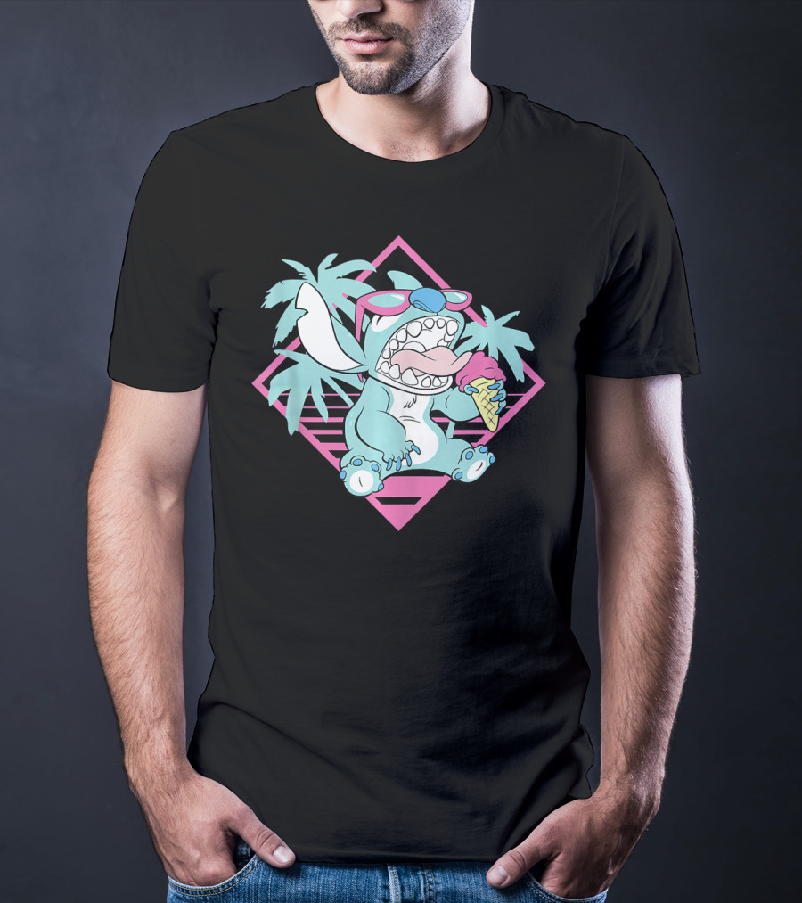 Disney Lilo Stitch 90s Beach Ice Cream Palm Trees Aesthetic T-Shirt