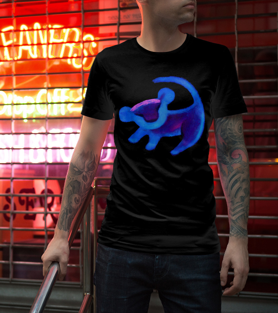 Disney Lion King Simba Neon Blue Cave Painting Hue T-Shirt