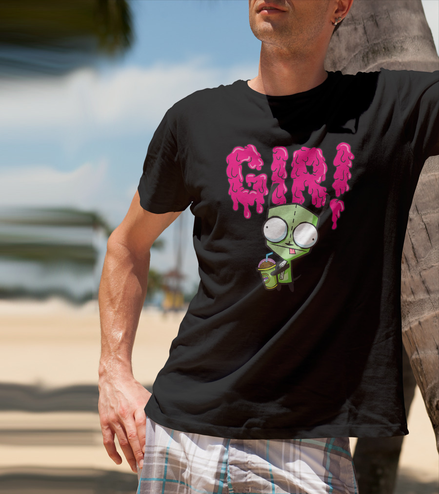 Gir Slime Text Holding Slush Drink Invader Zim T-Shirt