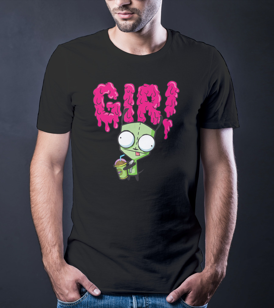 Gir Slime Text Holding Slush Drink Invader Zim T-Shirt