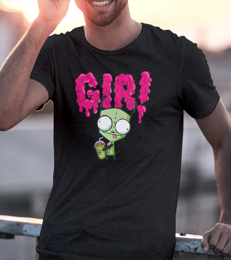 Gir Slime Text Holding Slush Drink Invader Zim T-Shirt
