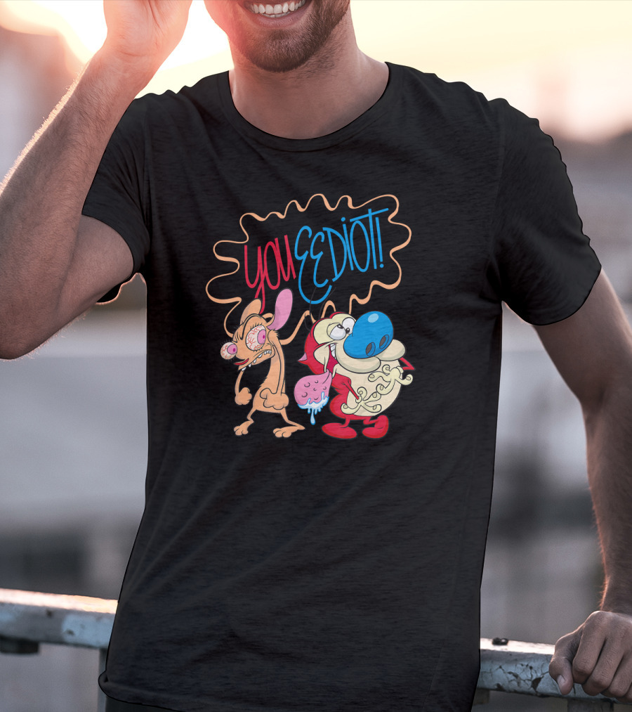 Ren And Stimpy You Eediot With Colorful Speech Bubble T-Shirt