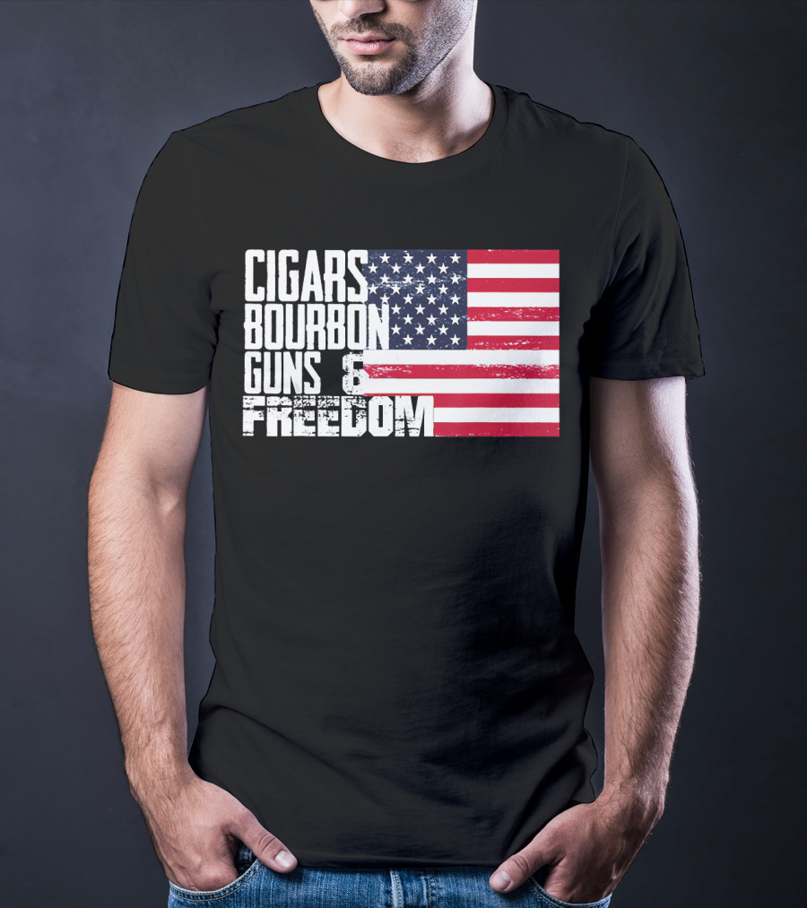 Cigars Bourbon Guns Freedom American Flag T-Shirt