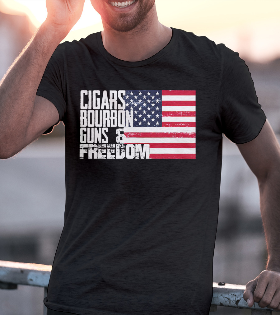 Cigars Bourbon Guns Freedom American Flag T-Shirt