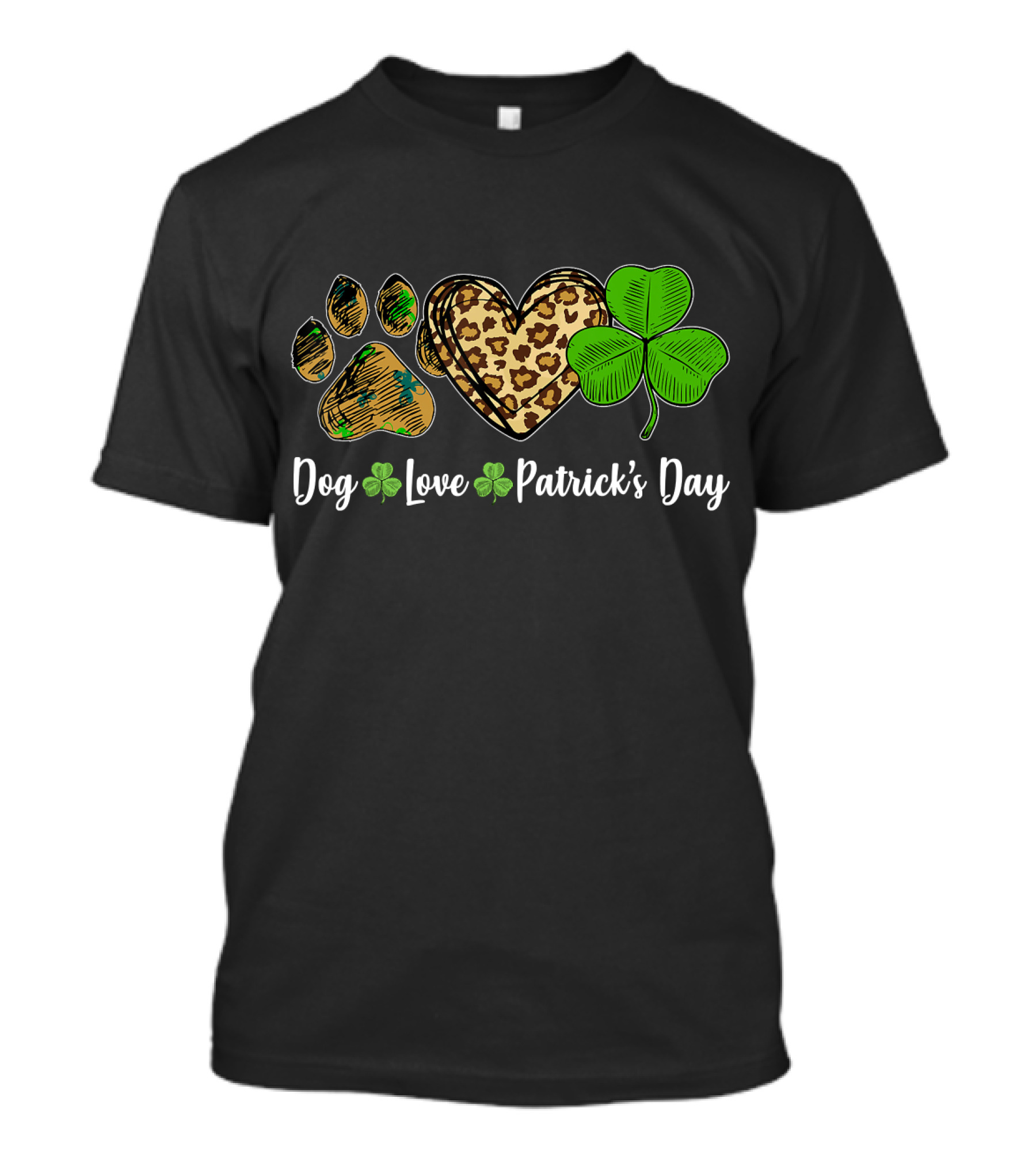 Dog Love Leopard Shamrock Patrick's Day T-Shirt