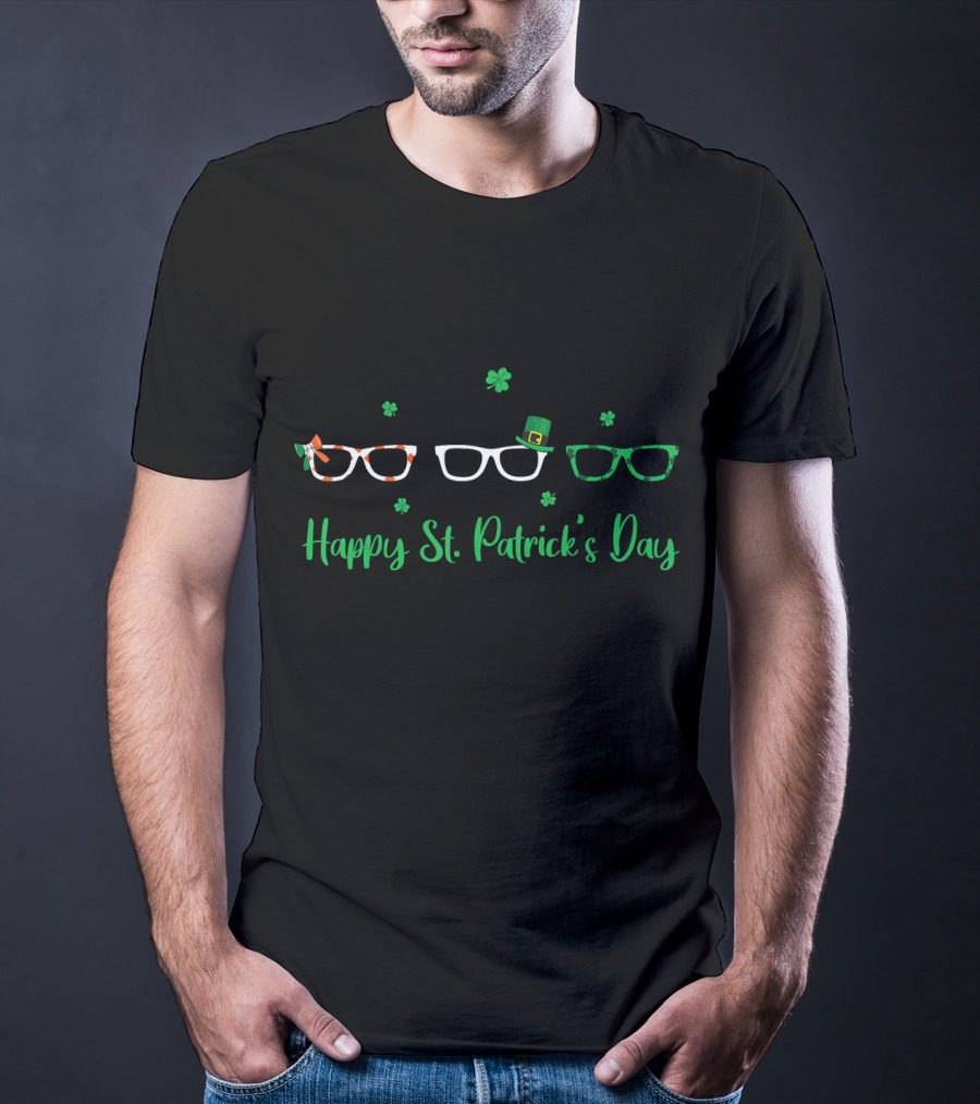 Happy St Patrick's Day Optometrist Glasses Shamrock Hat T-Shirt