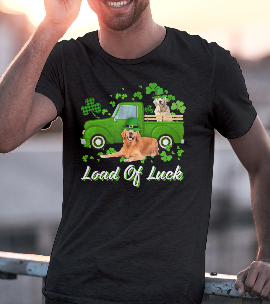 Load Of Luck Green Truck And Golden Retrievers T-Shirt