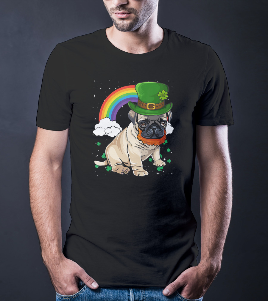 Pug St Patricks Day Leprechaun Hat Rainbow T-Shirt