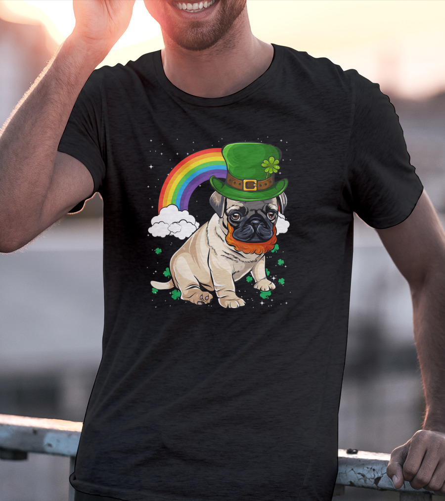 Pug St Patricks Day Leprechaun Hat Rainbow T-Shirt