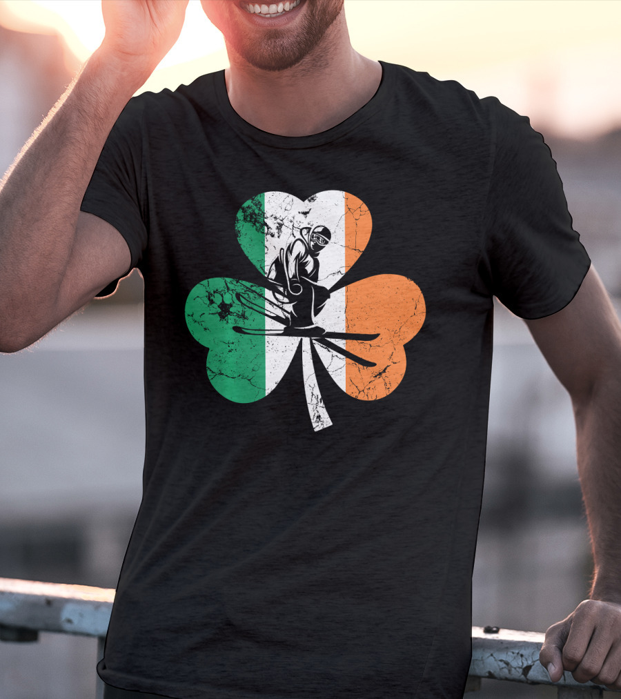 Skiing Shamrock St Patrick's Day Ireland Irish Flag T-Shirt