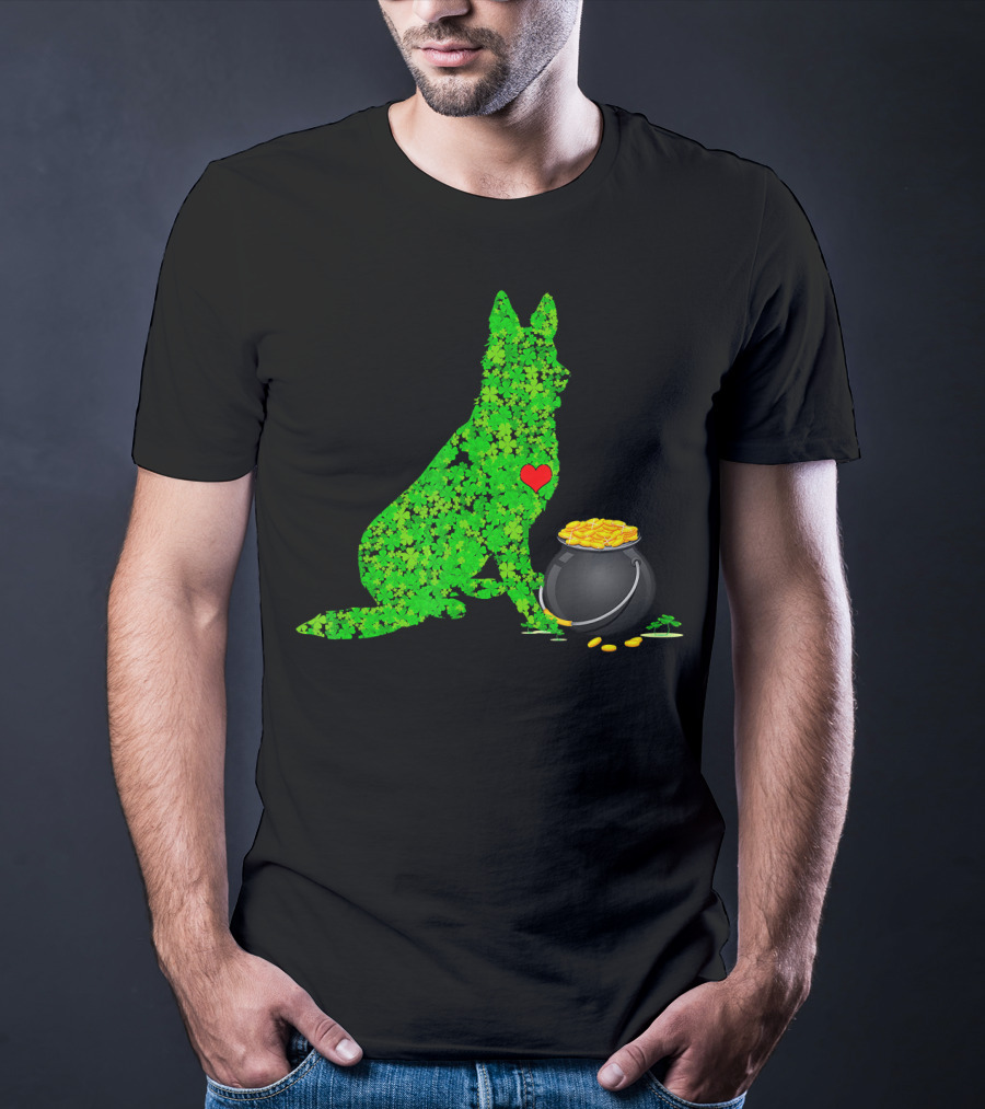 St Patricks Day Shamrock German Shepherd With Pot Of Gold T-Shirt