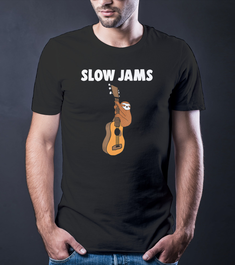 Sloth Lover Slow Jams Novelty Guitar Hugging Fun T-Shirt