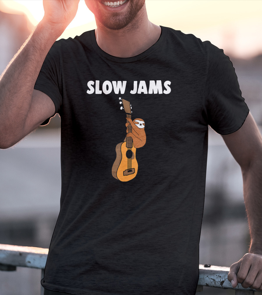 Sloth Lover Slow Jams Novelty Guitar Hugging Fun T-Shirt