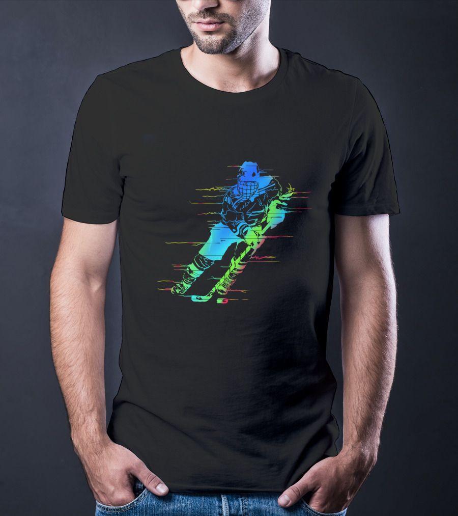 Ice Hockey Player Funny Athletes Glitch Effect Neon Athlete T-Shirt