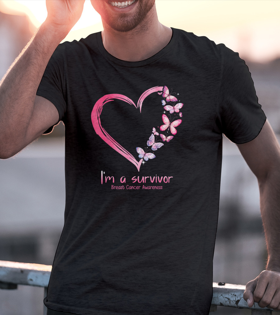 I'm A Survivor Breast Cancer Awareness Pink Heart Butterfly T-Shirt