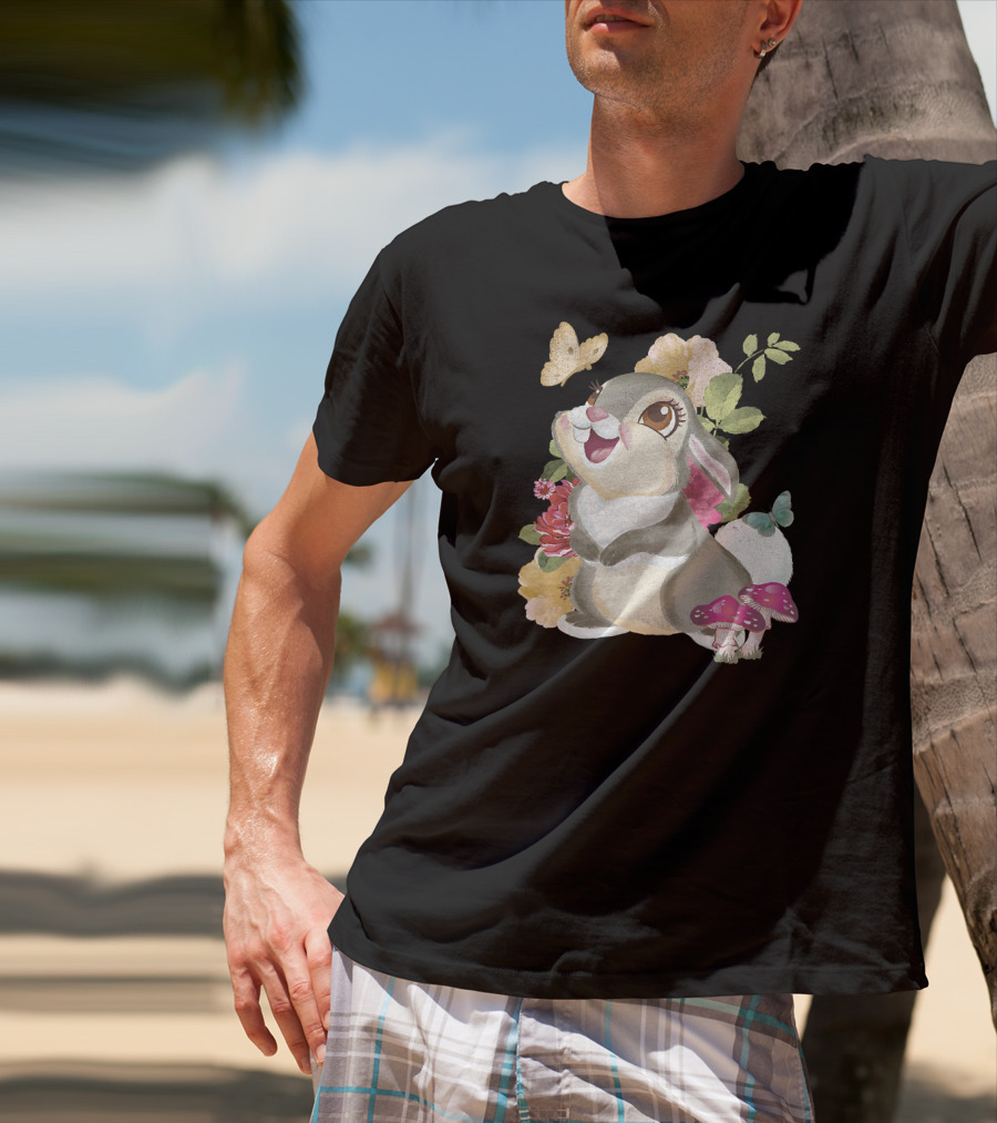 Disney Bambi Thumper Vintage Floral Butterfly Mushrooms Flowers T-Shirt
