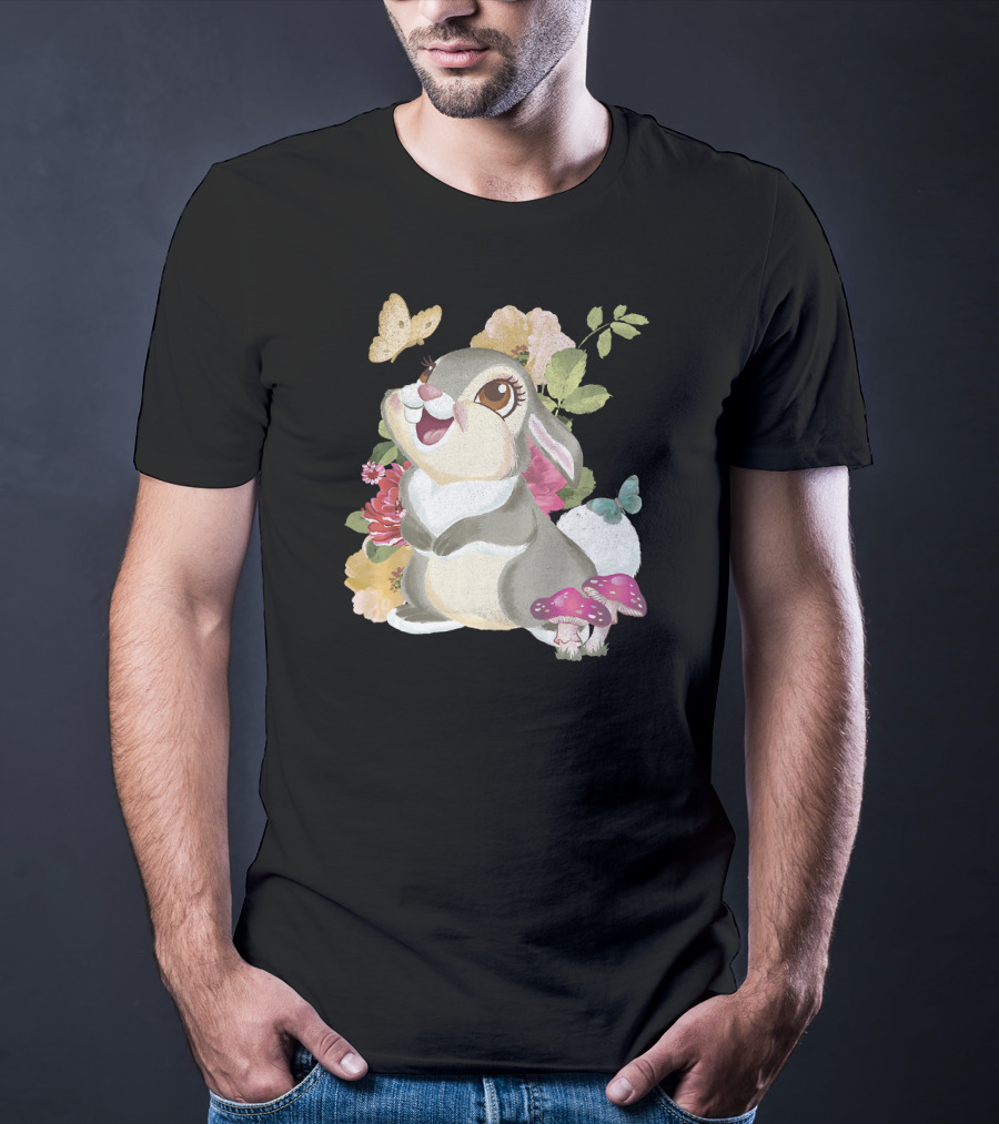 Disney Bambi Thumper Vintage Floral Butterfly Mushrooms Flowers T-Shirt