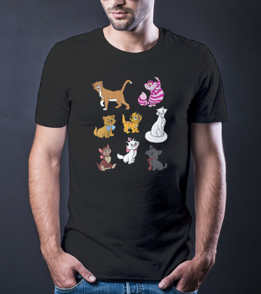 Disney Mickey And Friends Cheshire Duchess Oliver Figaro Aristocats Berlioz Toulouse Thomas Cats Raglan Baseball T-Shirt