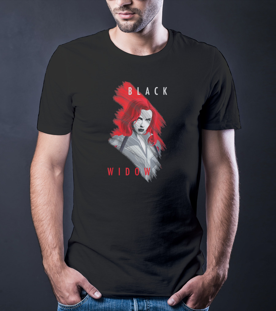 Black Widow Marvel Red Brush T-Shirt