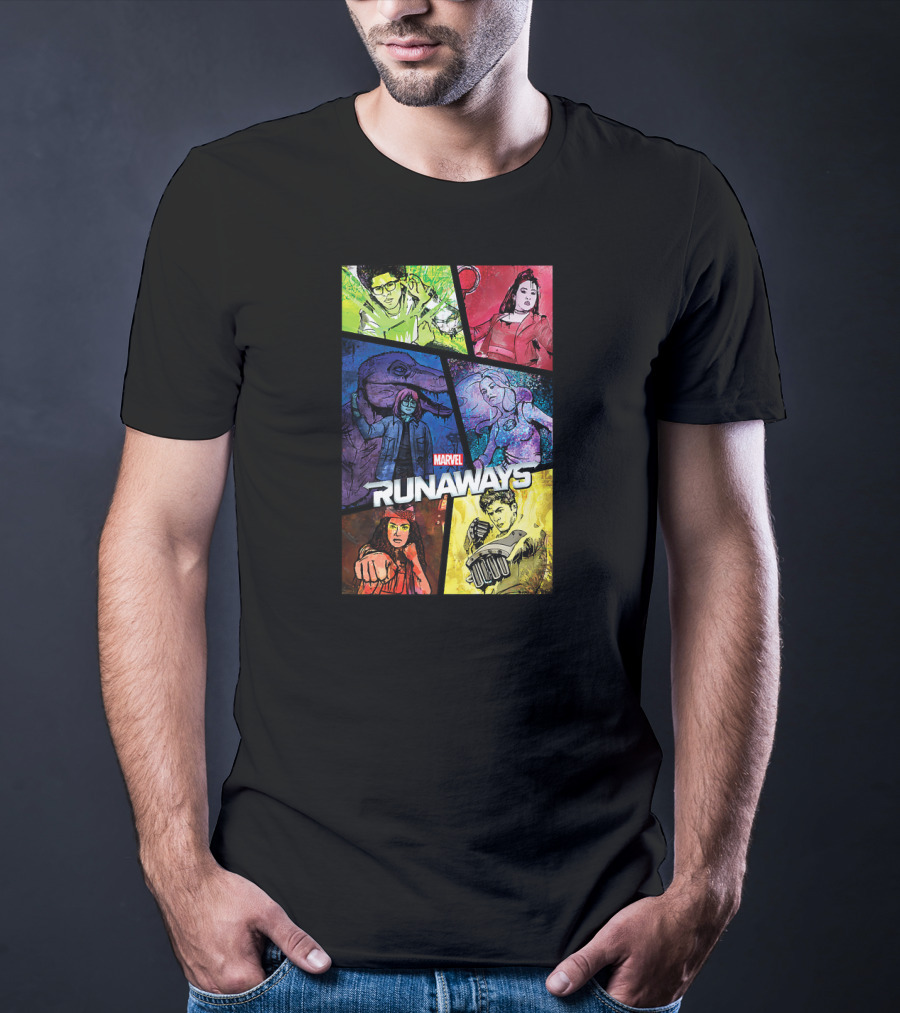 Marvel Runaways Character Color Block Grid With Comic Style T-Shirt