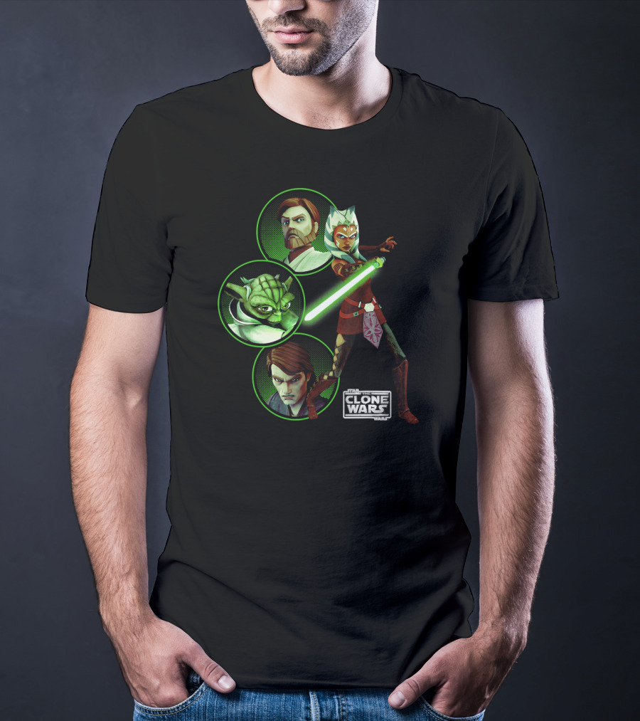 Star Wars The Clone Wars Yoda Ahsoka Obi-Wan Anakin Rebel Alliance Group Shot T-Shirt