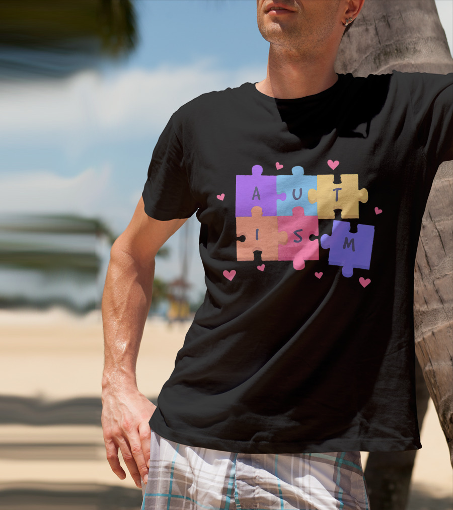Autism Puzzle Heart Awareness Teacher T-Shirt