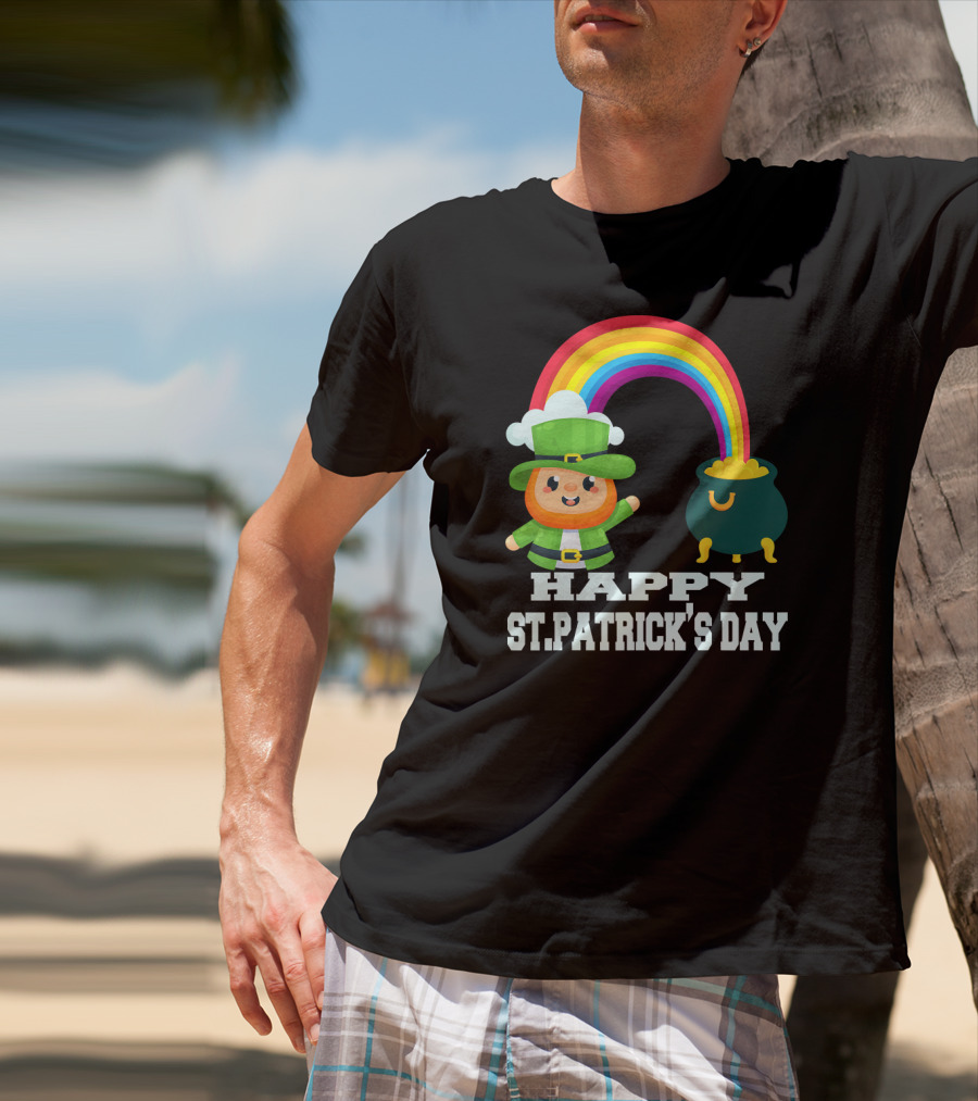 HAPPY ST. PATRICK'S DAY Rainbow Leprechaun Pot Of Gold T-Shirt