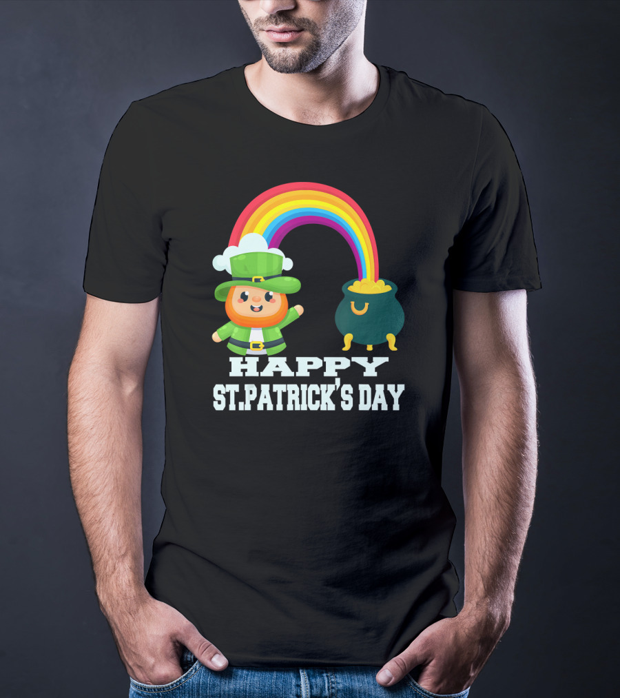 HAPPY ST. PATRICK'S DAY Rainbow Leprechaun Pot Of Gold T-Shirt