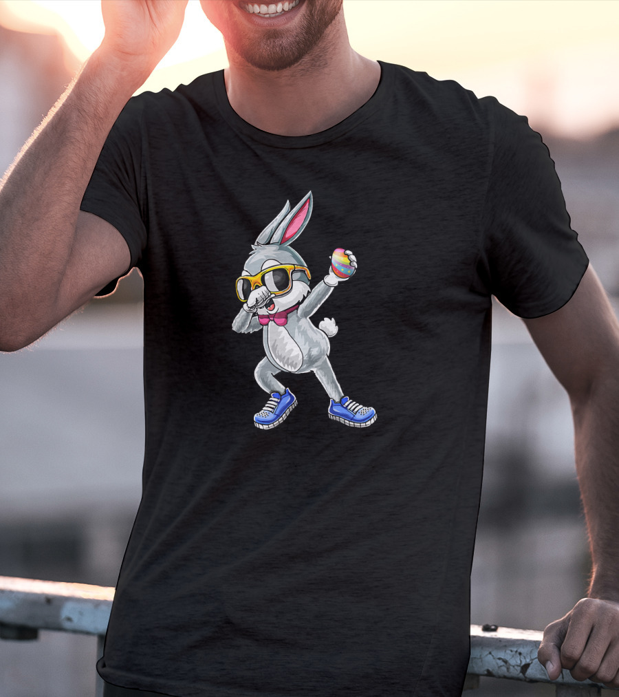 Dabbing Bunny Easter Day Glasses Rabbit Egg Sneakers Bow Tie T-Shirt