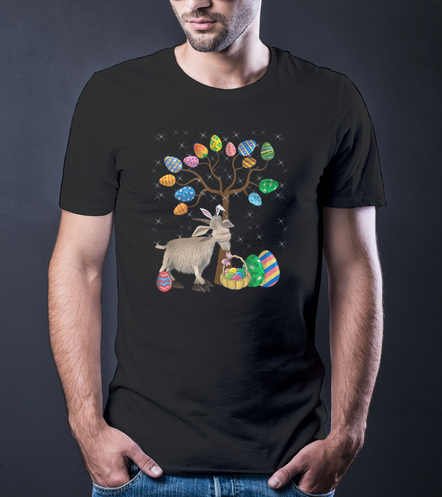 Goat Animal Pet Easter Egg Hunt Under Decorative Egg Tree T-Shirt