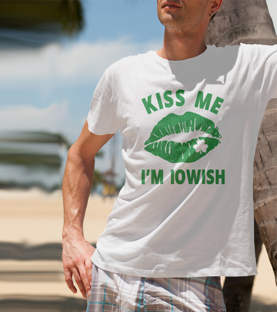 Kiss Me I'm Iowish St Patrick's Day Green Lips With Clover T-Shirt