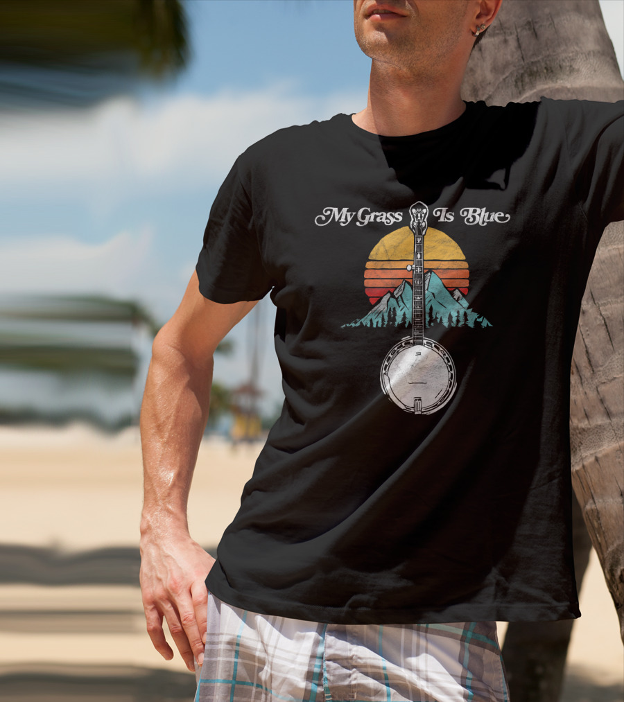 My Grass Is Blue Banjo Rocky Mountain Sunset T-Shirt