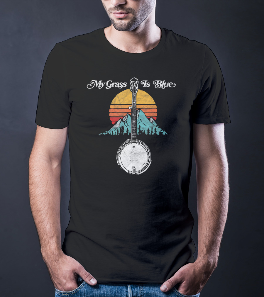 My Grass Is Blue Banjo Rocky Mountain Sunset T-Shirt
