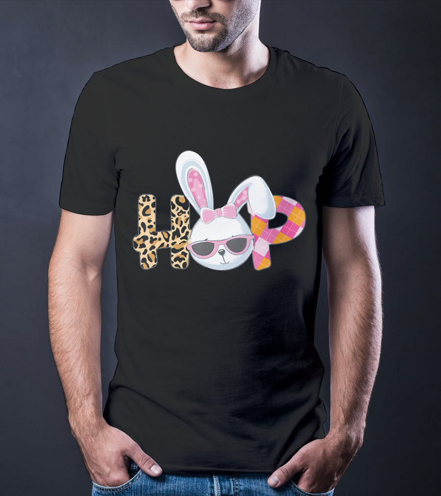 Plaid Easter Bunny HOP Leopard T-Shirt