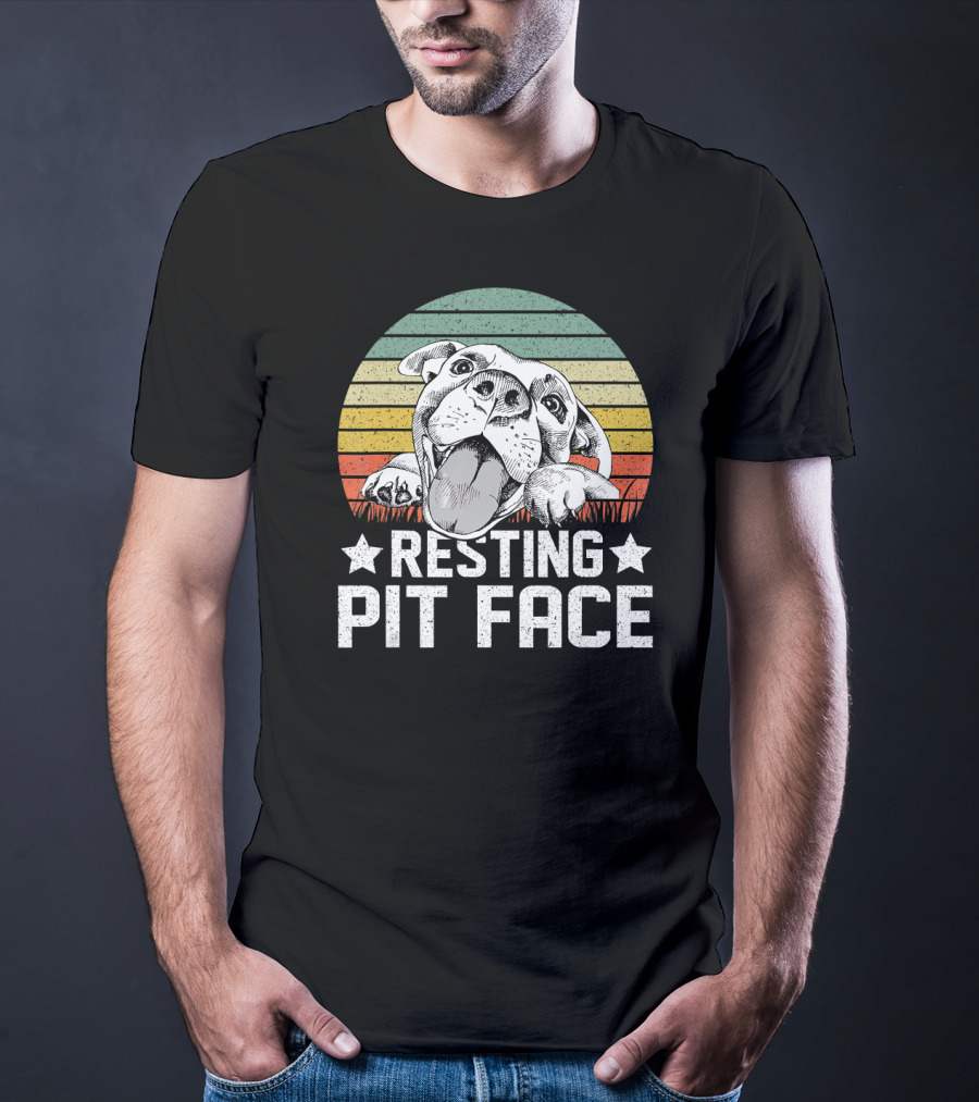 Vintage Resting Pit Face Pitbull Retro Sunset T-Shirt
