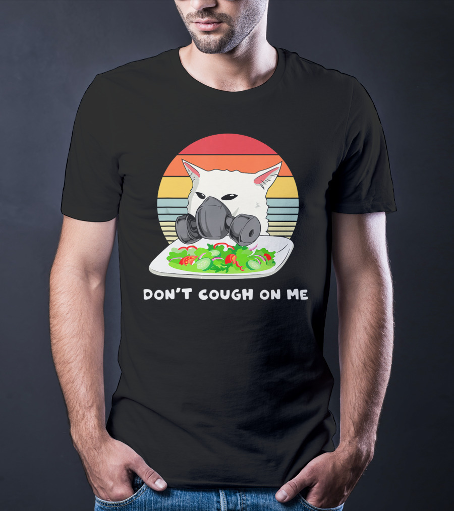 Don't Cough On Me Masked Cat Meme Plate Of Salad Retro Stripes T-Shirt