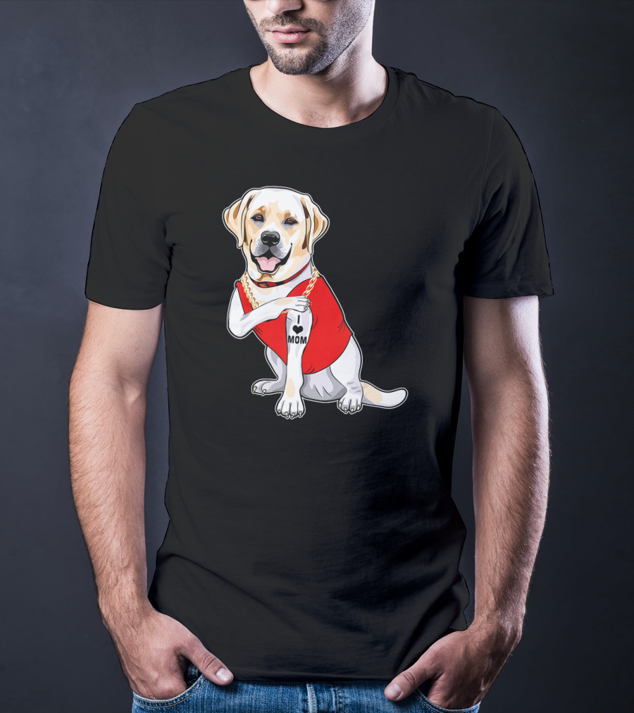 Labrador Retriever I Love Mom Tattoo Red Shirt Gold Chain T-Shirt