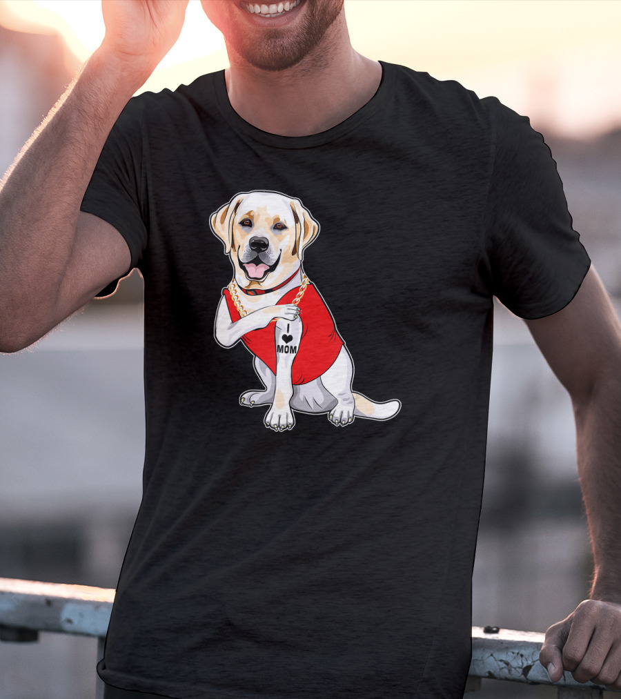 Labrador Retriever I Love Mom Tattoo Red Shirt Gold Chain T-Shirt