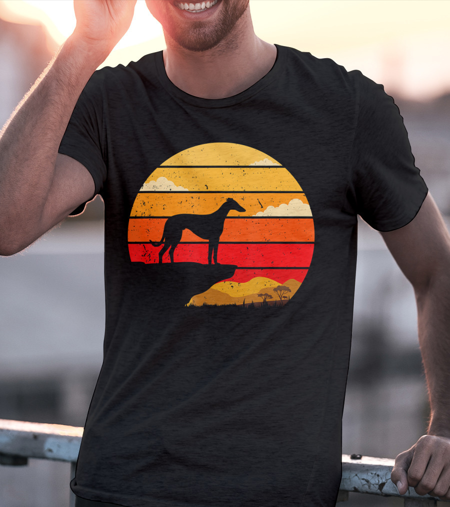Vintage Italian Greyhound Silhouette Scenic Sunset T-Shirt