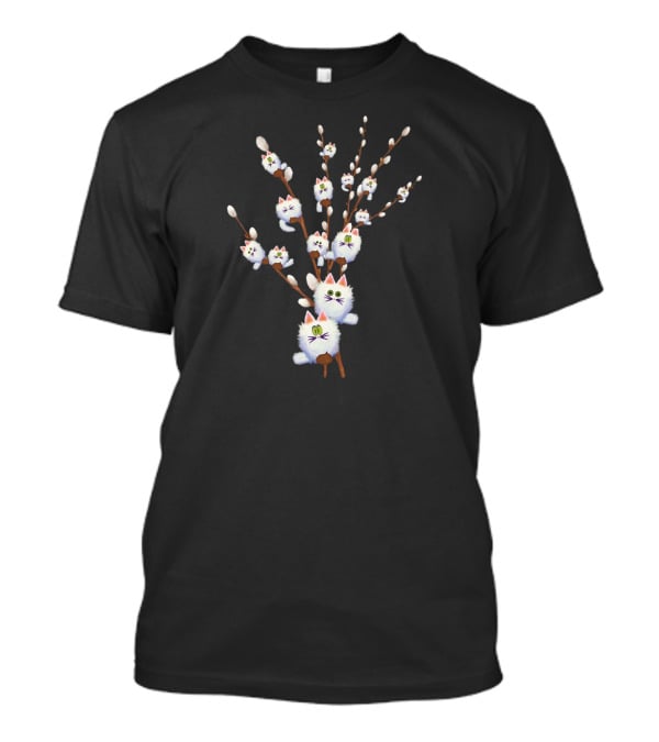 White Cat With Willow Flowers And Floral Cats T-Shirt
